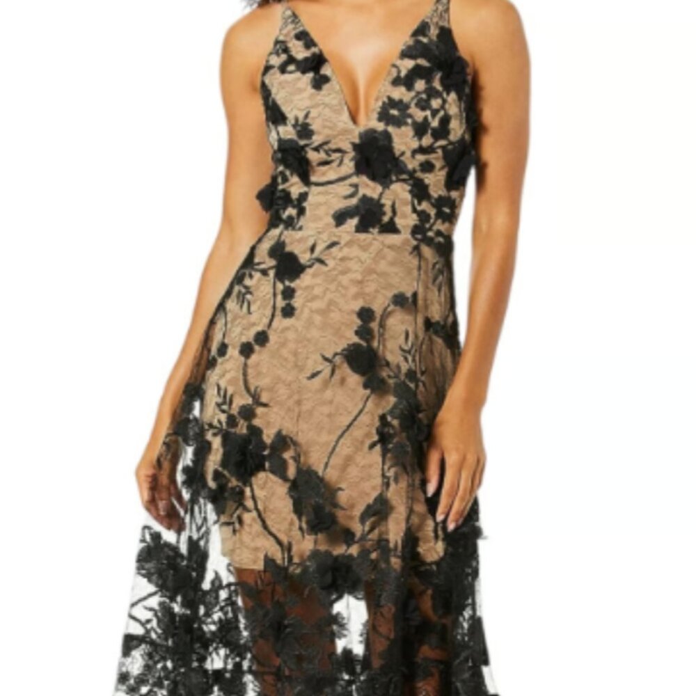 New Dress the Population Women's Audrey Midi A-line 3D Floral Dress Size L